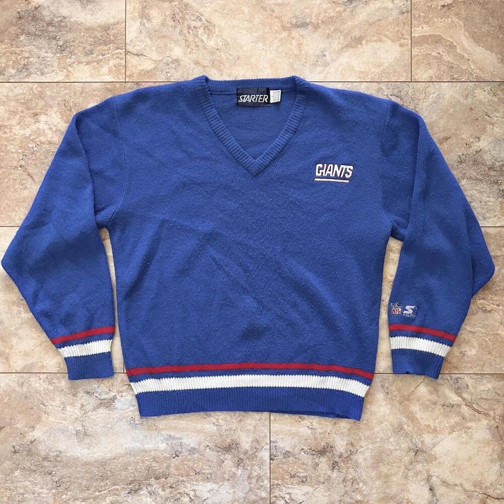 Vintage Starter Sweater New York Giants NFL Embroidered Sz L Football Knit READ